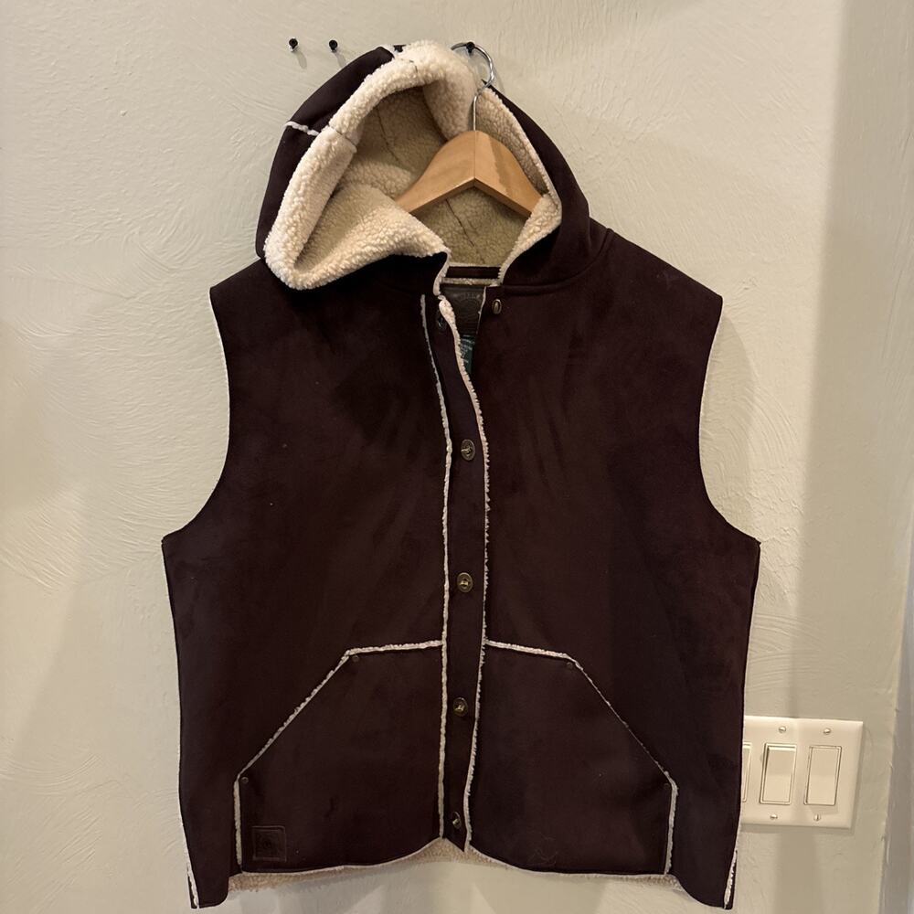 Lauren Ralph Women’s Extra-Large Brown Sherpa Lined Button Up Vest Faux Suede XL
